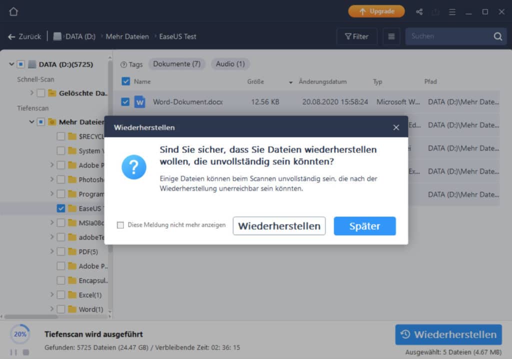 Gelöschte Dateien wiederherstellen - EaseUS Data Recovery Wizard 6